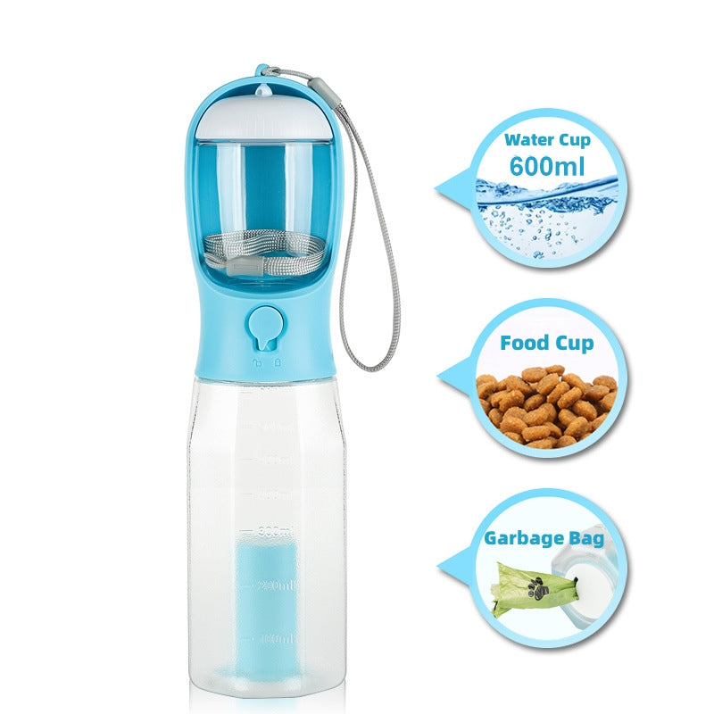 Portable chat chien bouteille d'eau distributeur de nourriture buveur caca distributeur 3 en 1 étanche multifonctionnel chien bouteille d'eau produits pour animaux de compagnie